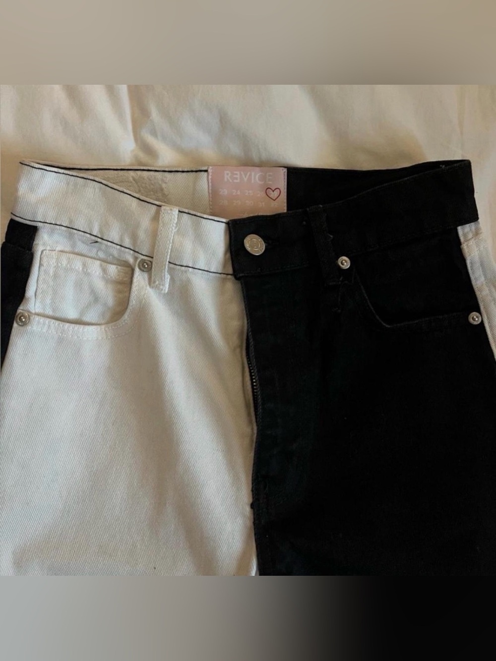 REVICE Black and White Split Colorblock Jeans - Picture 2 of 3